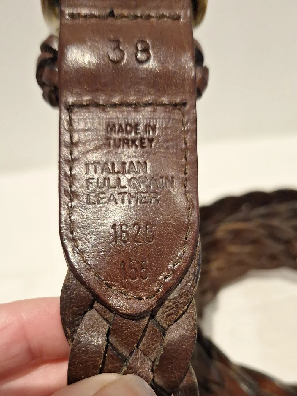Brown Braided Leather Belt with Brass Buckle - Size 38